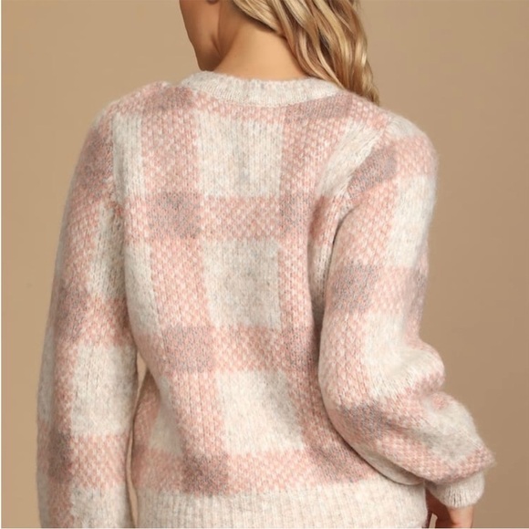 NWT Lulu's Vero Moda Diana Cream Multi Plaid Knit Pullover Sweater – Size Large - Picture 3 of 9